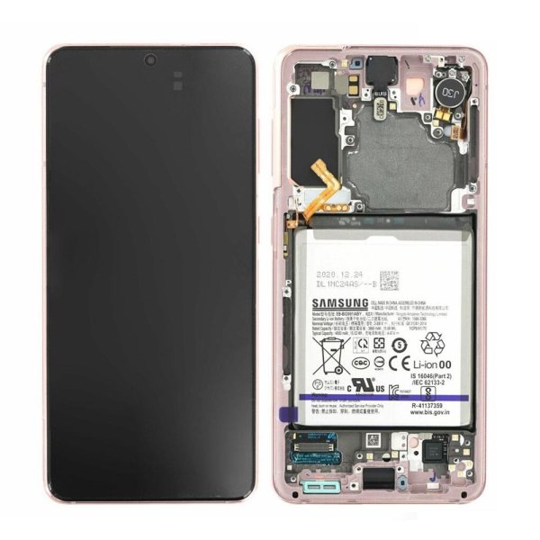 Samsung Galaxy S21 5G G991B AMOLED Display Touchscreen Bildschirm Rahmen & Akku Cloud Pink