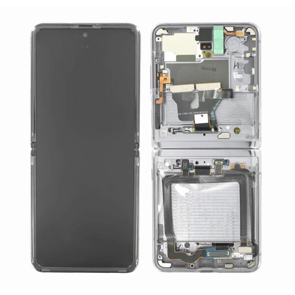 Samsung Galaxy Z Flip 5G F707B AMOLED Display Touchscreen Bildschirm Rahmen Mystic Grau / Schwarz